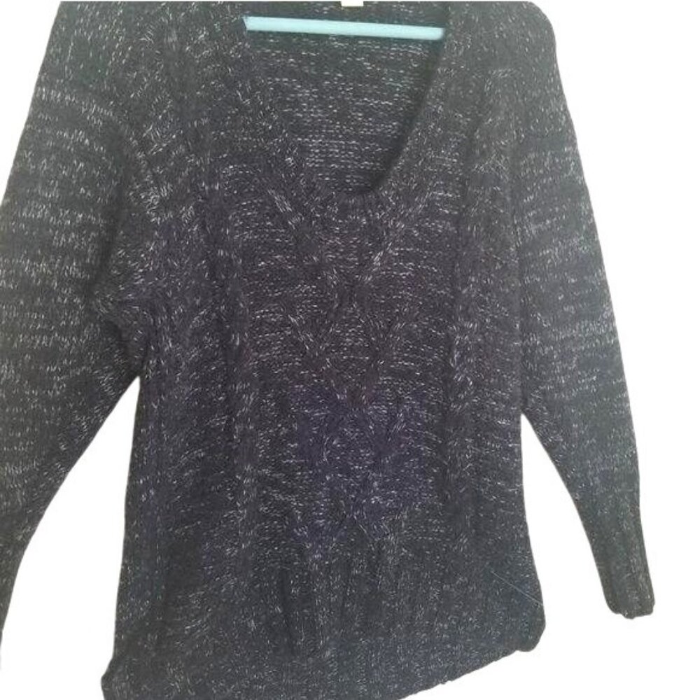 Michael Kors Black & Gray V-Neck knit Sweater Women's oversized XS Wool Blend